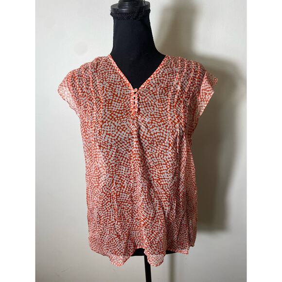 NWT Joie Red White Print Sheer Flutter Sleeve Top Sz S - Picture 2 of 7